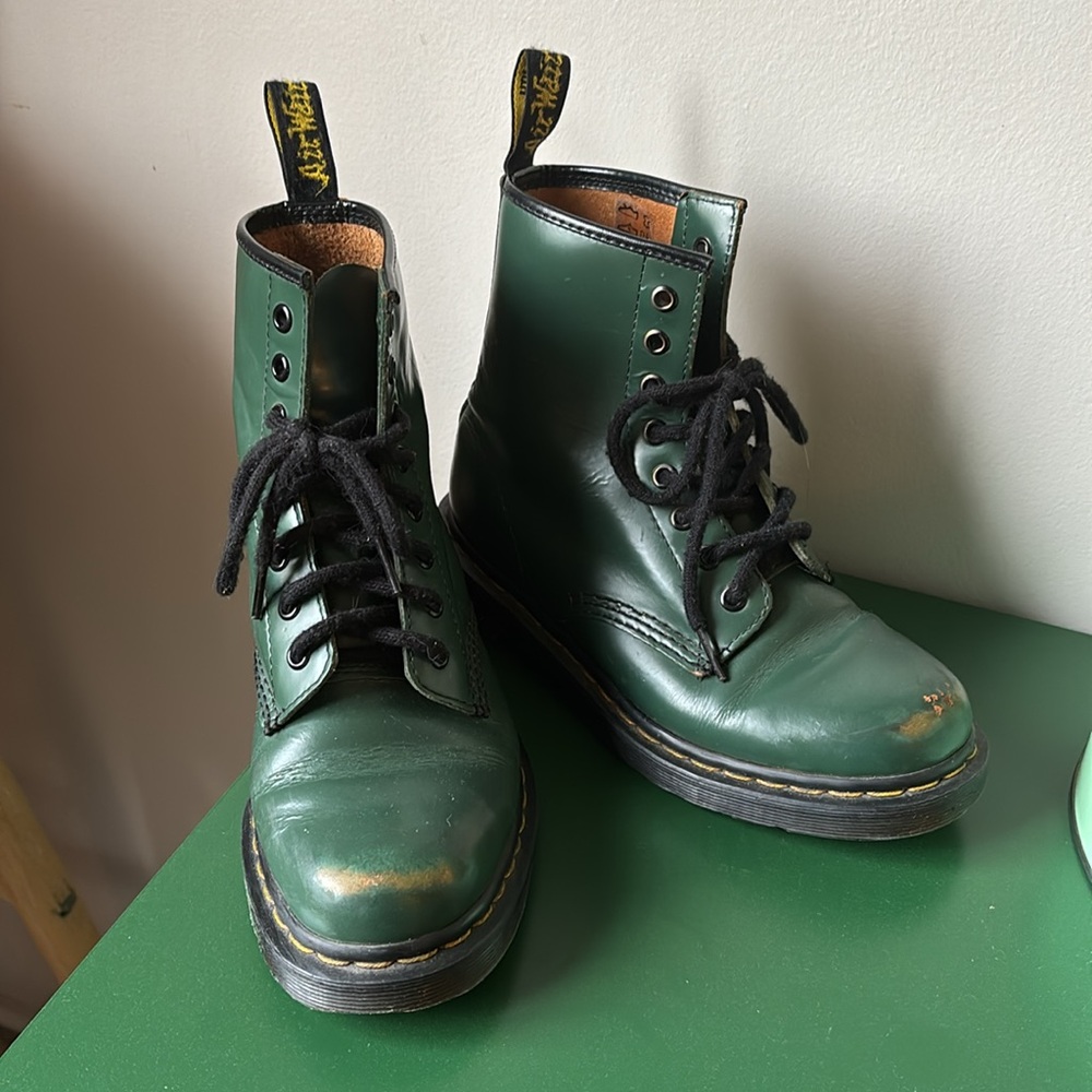 Dr. Martens Green Leather Women's Boots
